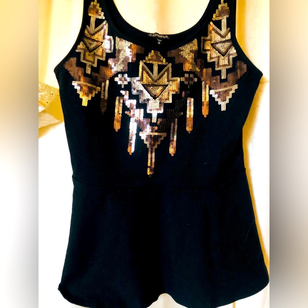 Express Black Top Sz. Med. with Gold/Copper colored Sequin in a Unique Design.